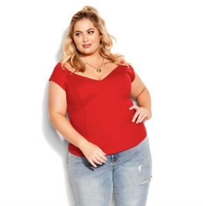 City Chic V Neck Red Women's Top M/18.L/20  Pointe Thick Fabric
